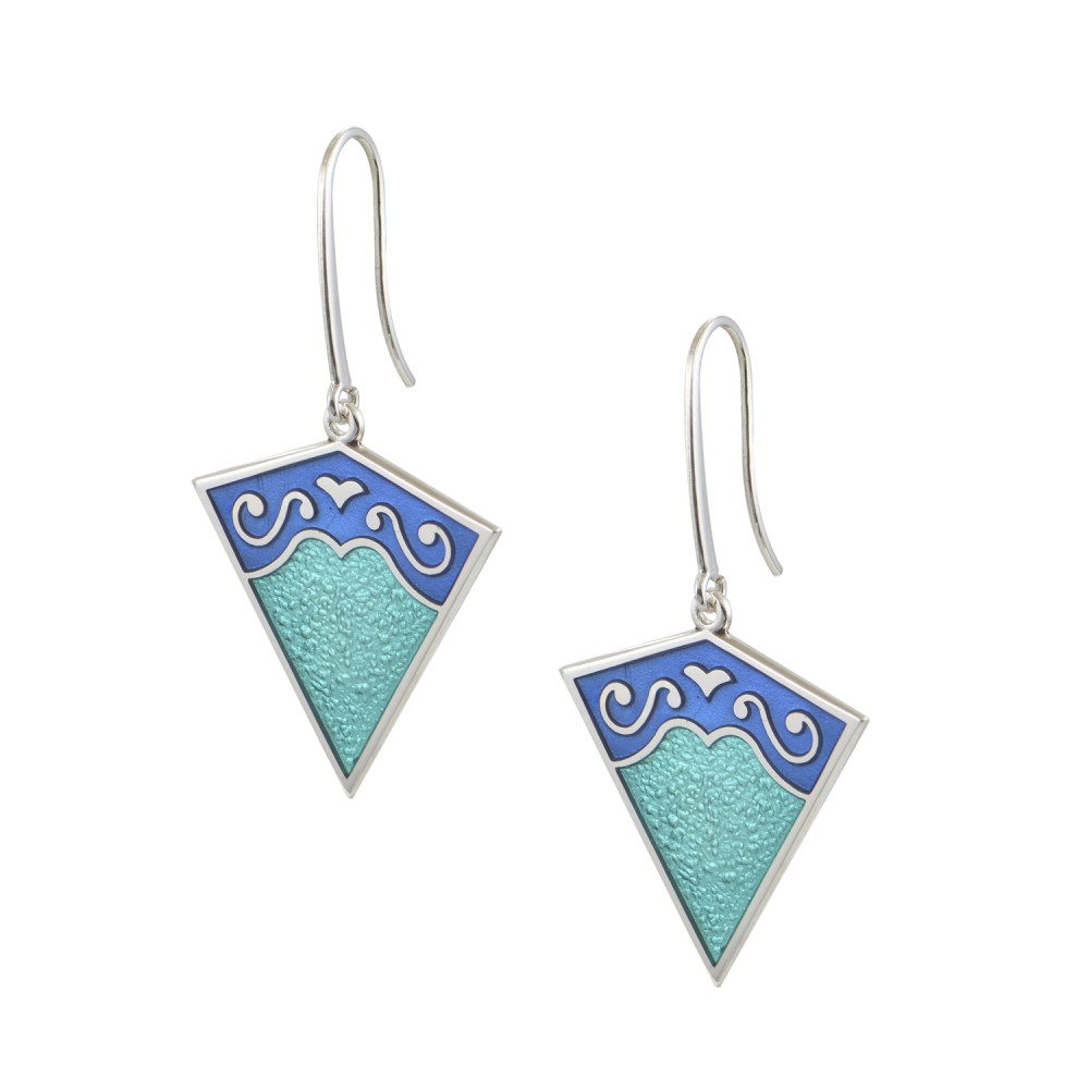 Earrings Triangle, Silver 925, Dark Blue-Light Blue Enamel