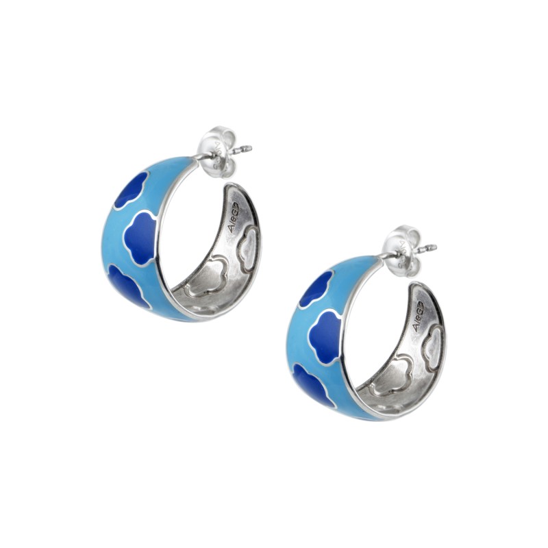 Κρίκοι μεγάλοι, Μοτίβο λουλούδια, Γαλάζιο και μπλε σμάλτο, Ασήμι 925 Κρίκοι μεγάλοι, Μοτίβο λουλούδια, Γαλάζιο και μπλε σμάλτο, Ασήμι 925