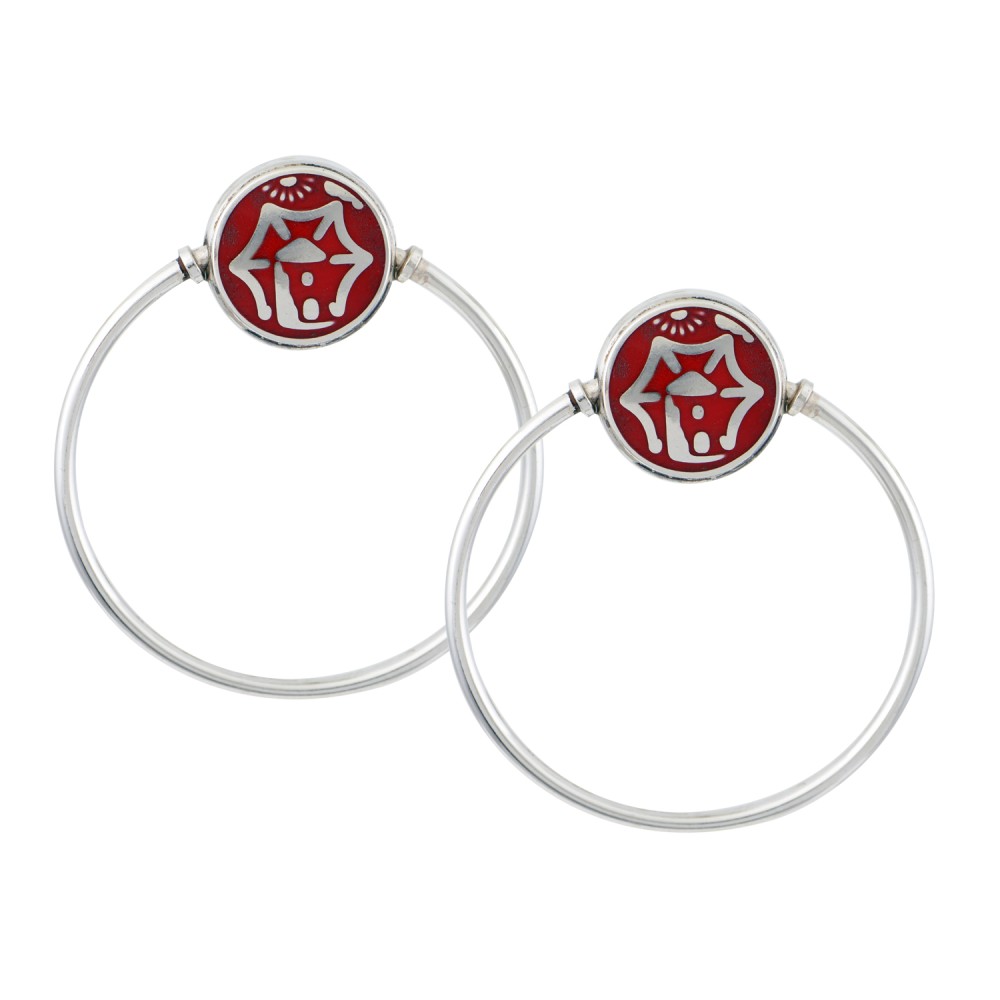 Hoops Windmill, Red Enamel, Silver 925