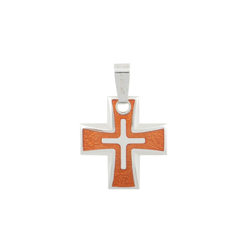 Σταυρός ασήμι 925, Πορτοκαλί σμάλτο Σταυρός ασήμι 925, Πορτοκαλί σμάλτο