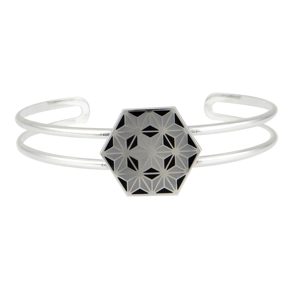 Bracetet Hexagon With Geometrical Pattern, Silver 925, Black-Grey Enamel