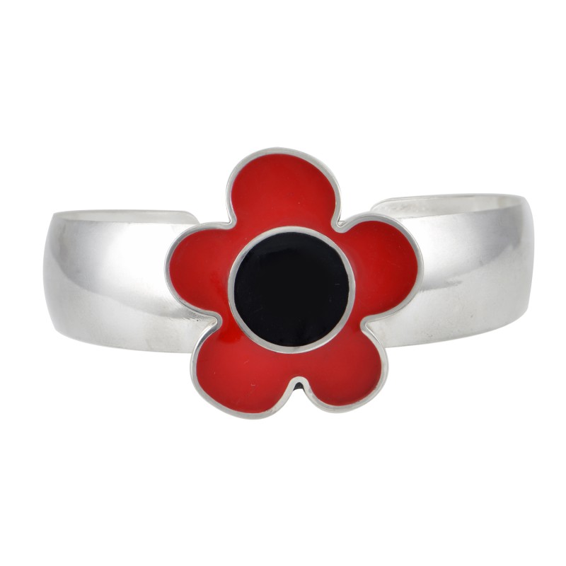 Βραχιόλι λουλούδι μεγάλο, Κόκκινο και μαύρο σμάλτο, Ασήμι 925 Βραχιόλι λουλούδι μεγάλο, Κόκκινο και μαύρο σμάλτο, Ασήμι 925