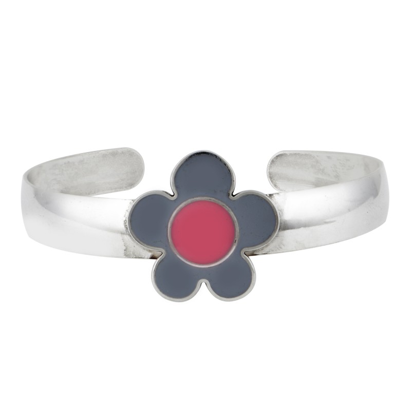 Βραχιόλι λουλούδι μικρό, Γκρι και ροζ σμάλτο, Ασήμι 925 Βραχιόλι λουλούδι μικρό, Γκρι και ροζ σμάλτο, Ασήμι 925