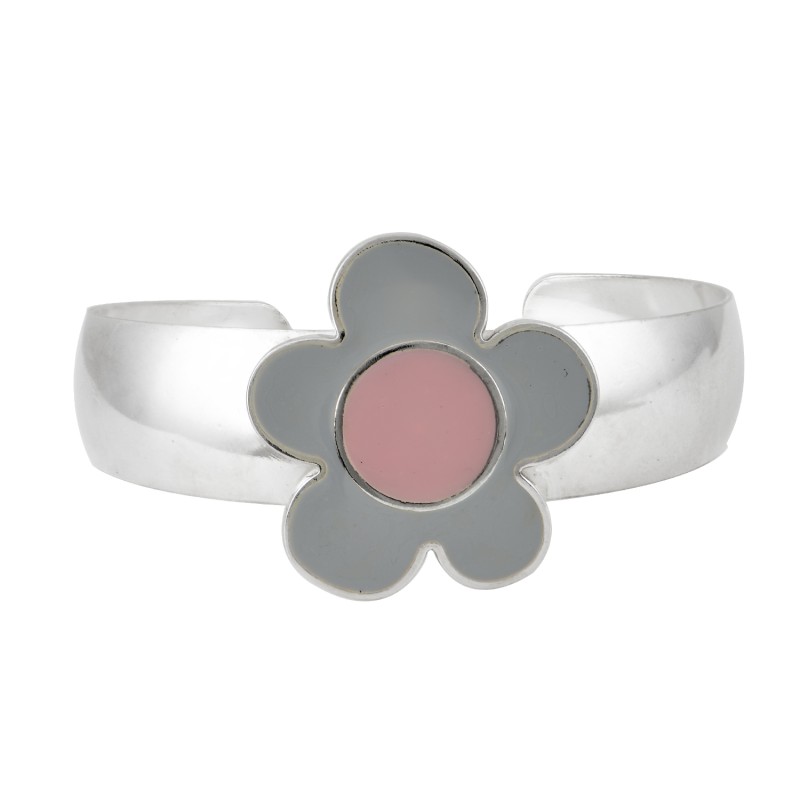 Βραχιόλι λουλούδι μεγάλο, Γκρι και ροζ σμάλτο, Ασήμι 925 Βραχιόλι λουλούδι μεγάλο, Γκρι και ροζ σμάλτο, Ασήμι 925