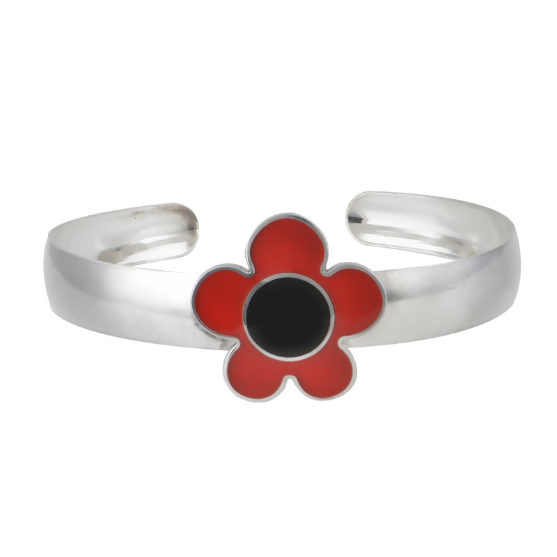 Βραχιόλι λουλούδι μικρό, Κόκκινο και μαύρο σμάλτο, Ασήμι 925 Βραχιόλι λουλούδι μικρό, Κόκκινο και μαύρο σμάλτο, Ασήμι 925