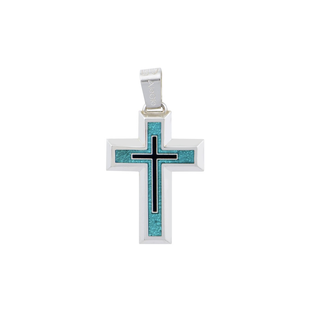 Cross Silver 925, Light Blue-Dark Blue Enamel