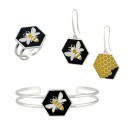 Set Hexagon With Bee, Silver 925, Black-Yellow Enamel