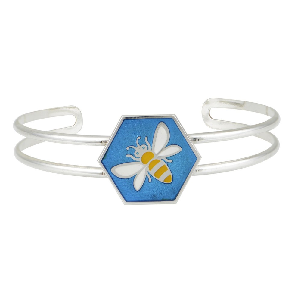 Bracelet Hexagon With Bee, Silver 925, Blue-Yellow Enamel